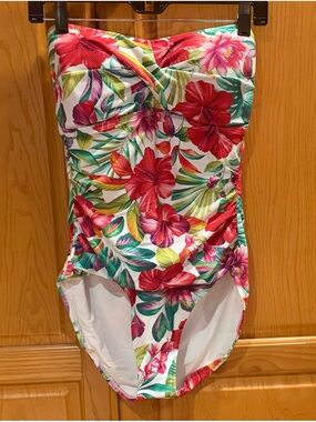 Tommy Bahama Island Cays Fiesta Bandeau One Piece Swimsuit Floral Size 12